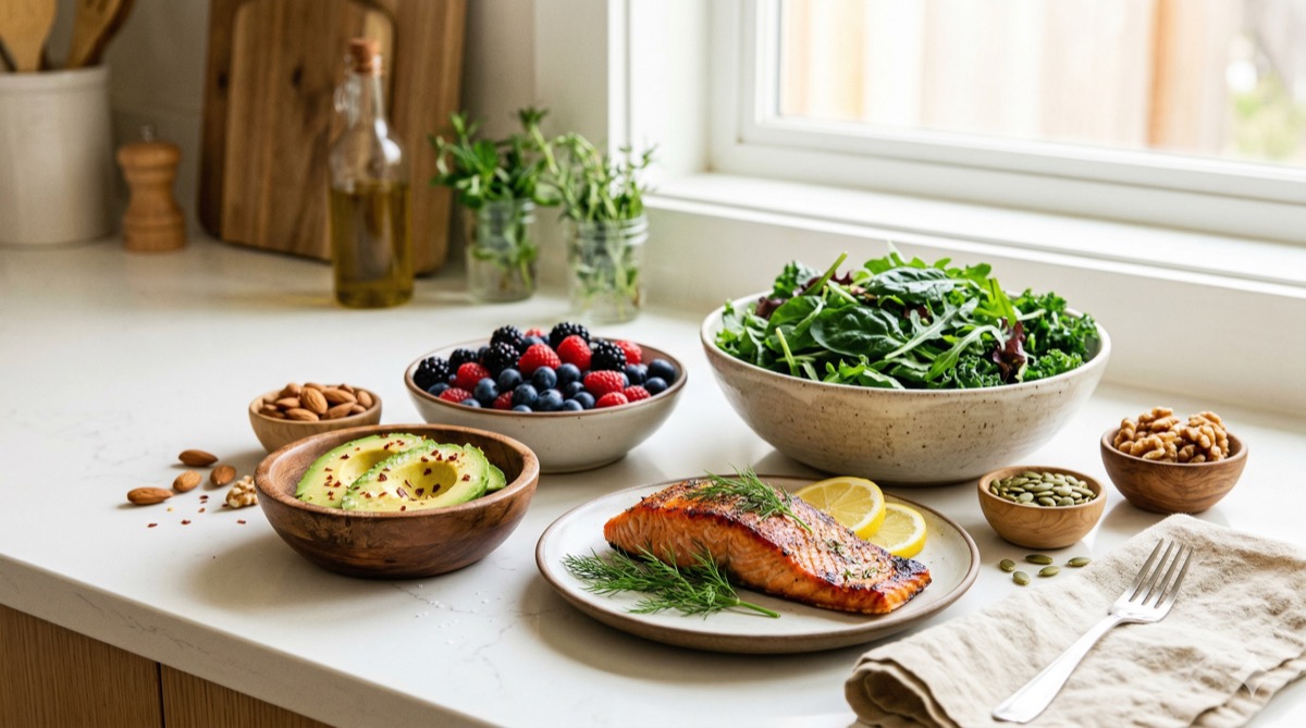 Colorful whole food spread